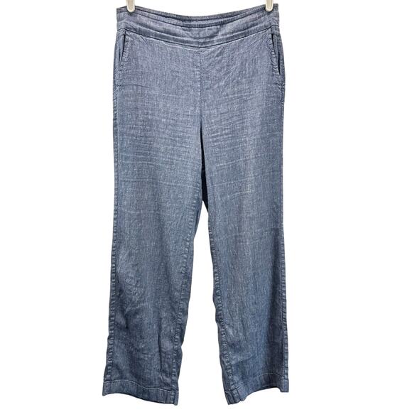 Chico's Stretch Linen Blend Wide Leg Pants Blue Pull On .5 6 - Picture 1 of 14
